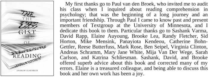 Acknowledgments from The Gist of Reading, dedicating the book to TextGroup members